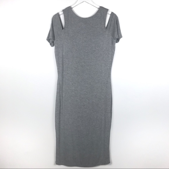 Philosophy Gray Cold Shoulder Stretch Midi Dress Size L - Picture 6 of 8